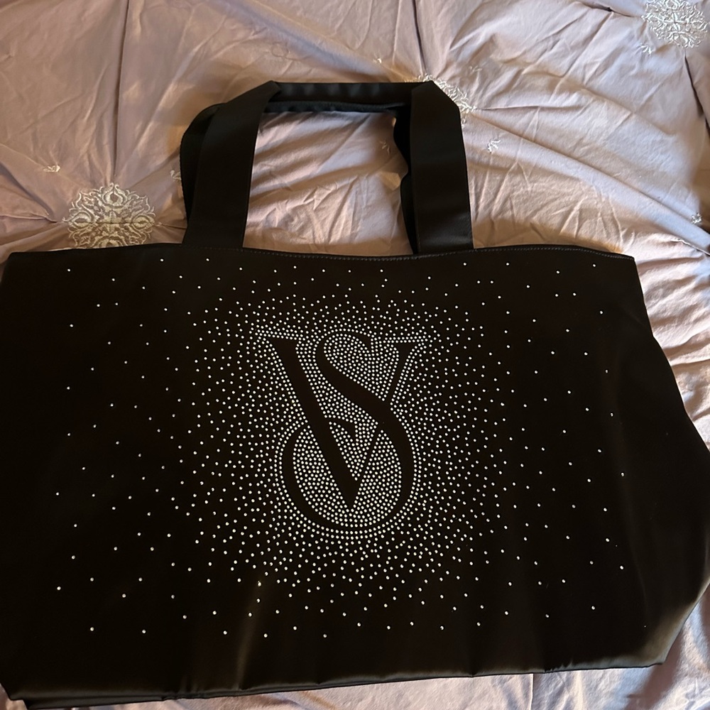 Victoria's Secret Black Tote with Silver rhinestone Accents